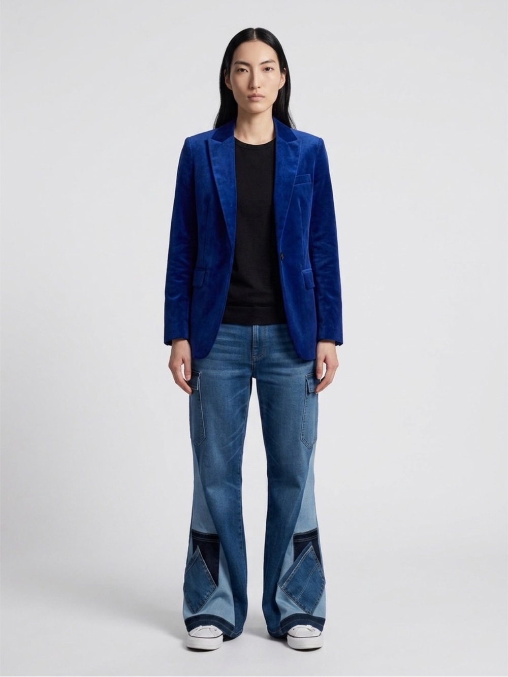 UPCYCLED Patchwork Wide-Leg Denim Jeans - Blue